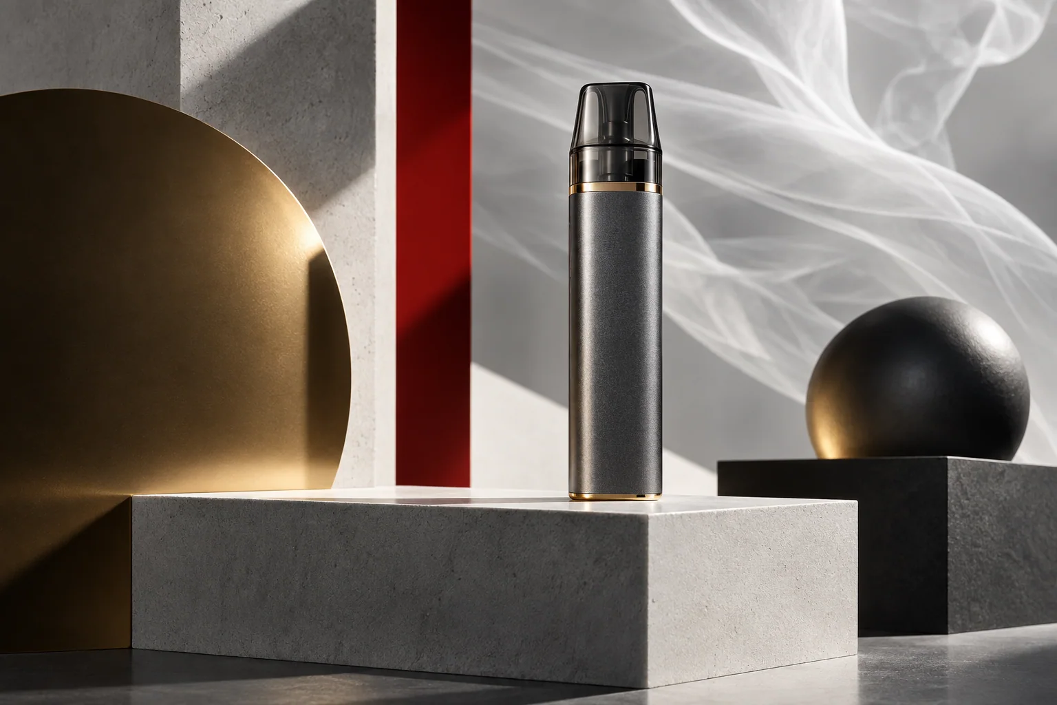 Einweg Vape in einer präzisen Bauhaus-inspirierten Studiokomposition