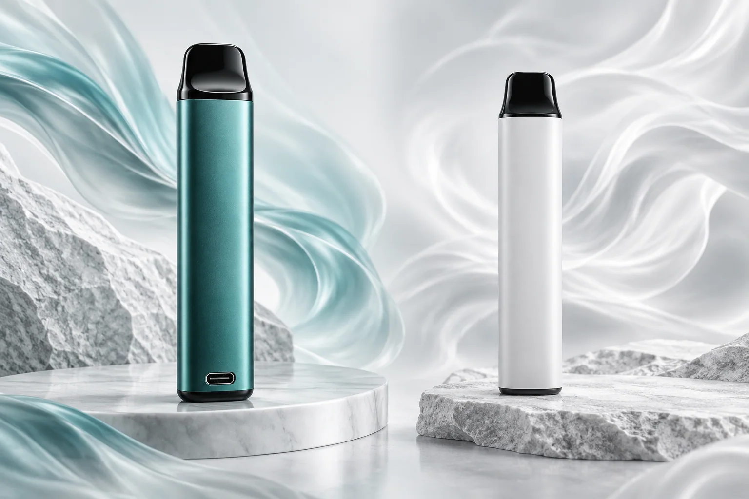 Rechargeable and non-rechargeable disposable vape devices compared side by side